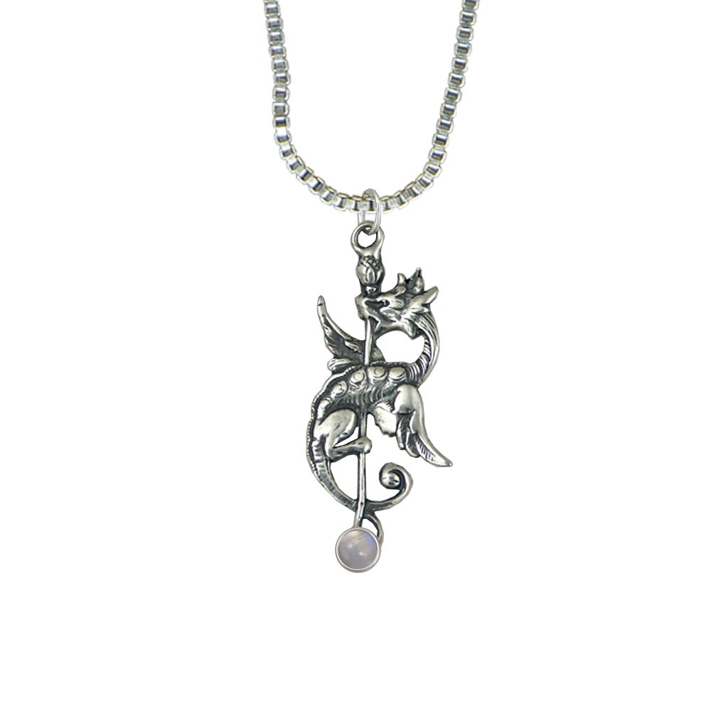Sterling Silver Royal Dragon Pendant With Rainbow Moonstone